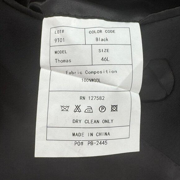 Paul Betenly Mens Black Two Button Wool Suit Jacket Blazer 100% Wool Size 46L - Picture 9 of 16